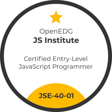 JSE Certified Entry-Level JavaScript Programmer certification badge
