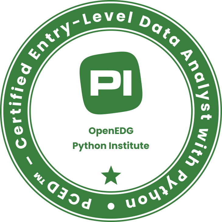PCED Certified Entry-Level Data Analyst with Python certification badge