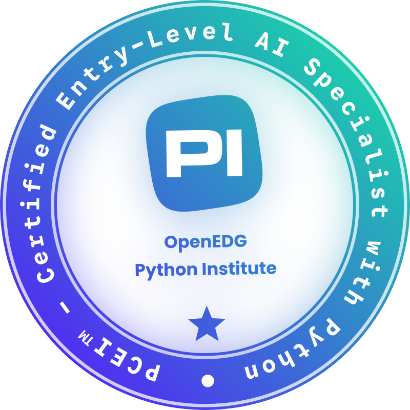 PCEI Certified Entry-Level AI Specialist with Python certification badge